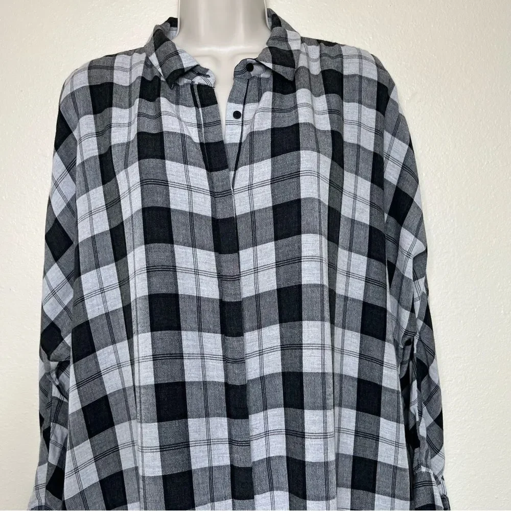 Zara Trafaluc Collection Plaid Lace Dolman Sleeve Black White Shirt Dress Large
